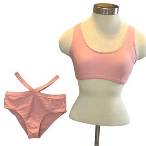 Shein 2 piece peach pink strappy bathing suit criss cross bottoms size medium